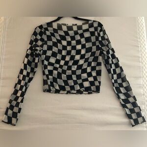 Black and White Checkered See Through Crop Blouse